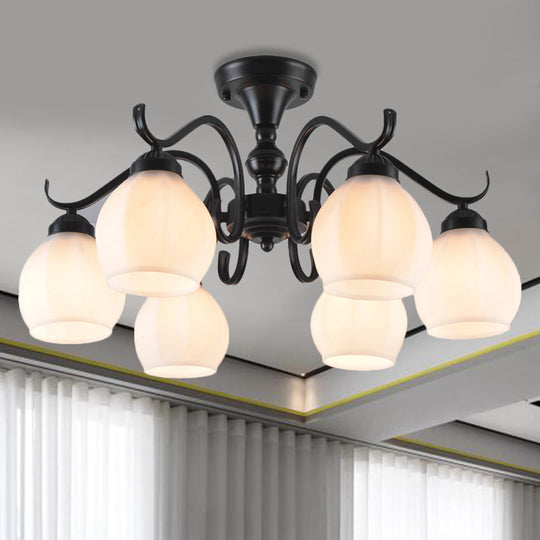 Traditional Semi Flush Ceiling Lamp In Black Bubble Shape White Glass 3/5/6 Lights - Ideal For