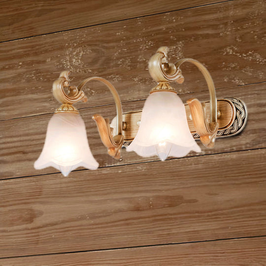 Classic Frosted Glass Flared Bathroom Wall Light Fixture - 1/2/3 Lights White Vanity Sconce 2 /