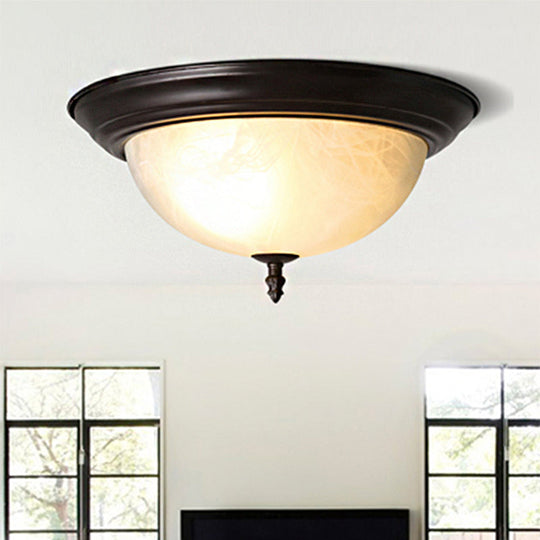 Classic Frosted Glass Flush Mount Lamp - Black/Black And Gold 3-Light Living Room Ceiling Fixture