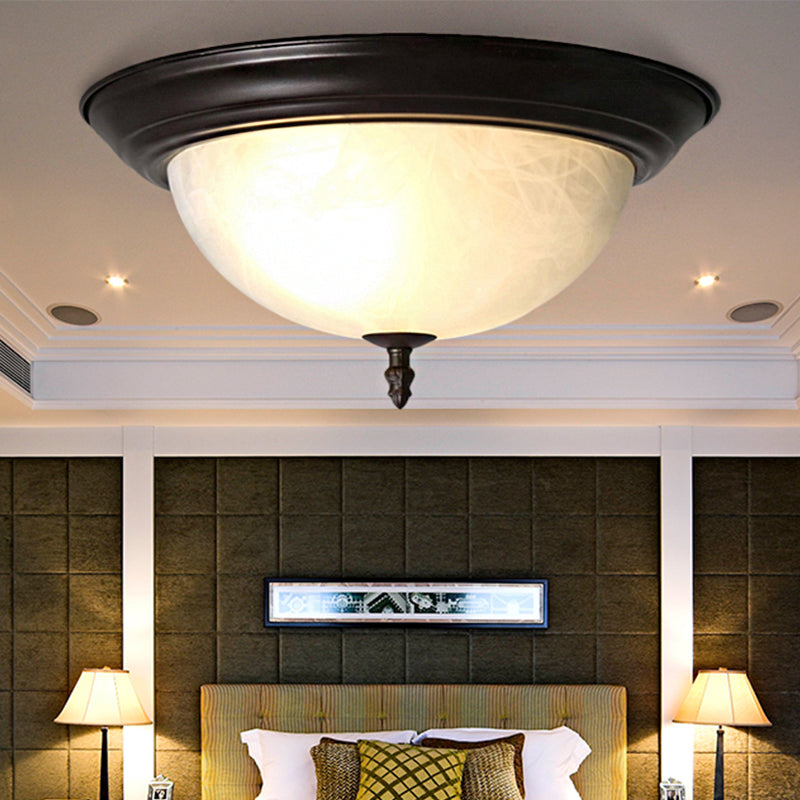 Classic Frosted Glass Flush Mount Lamp - Black/Black And Gold 3-Light Living Room Ceiling Fixture