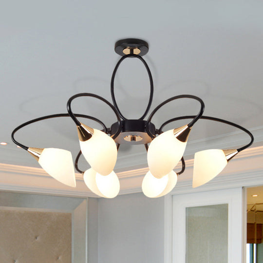 Traditional Oval White Glass Semi Flush Mount Ceiling Light with 6/8 Lights - Black Finish for Living Room