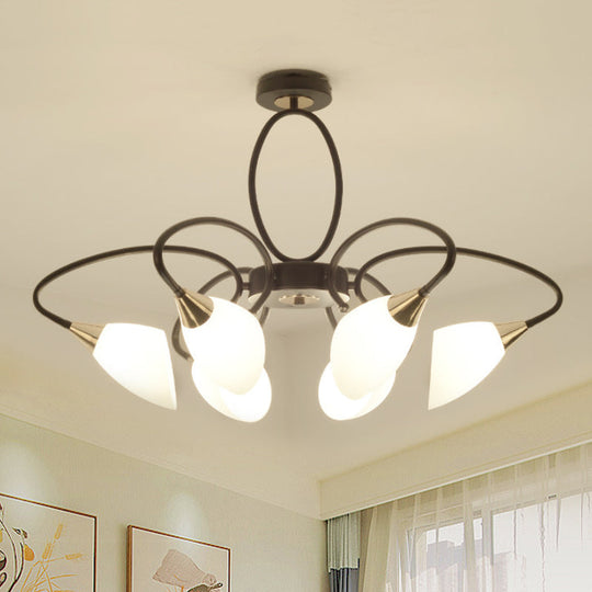 Traditional Oval White Glass Semi Flush Mount Ceiling Light with 6/8 Lights - Black Finish for Living Room