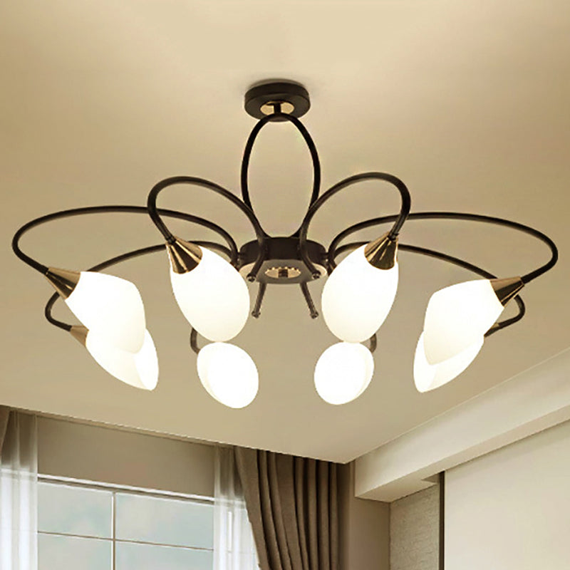 Traditional Oval White Glass Semi Flush Mount Ceiling Light with 6/8 Lights - Black Finish for Living Room