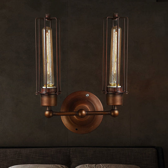 Industrial Bronze Wall Sconce For Dining Table - Tube Shape Wrought Iron Lamp 2 /