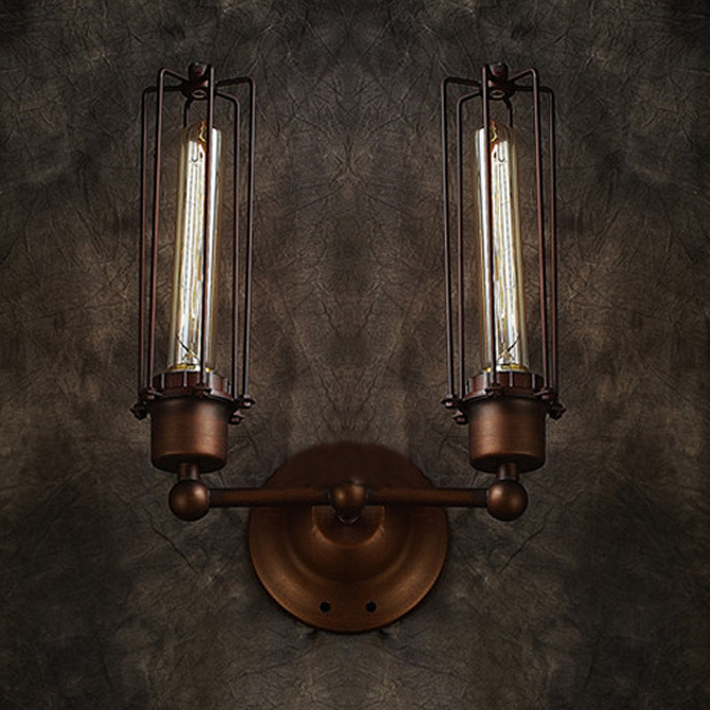 Industrial Bronze Wall Sconce For Dining Table - Tube Shape Wrought Iron Lamp