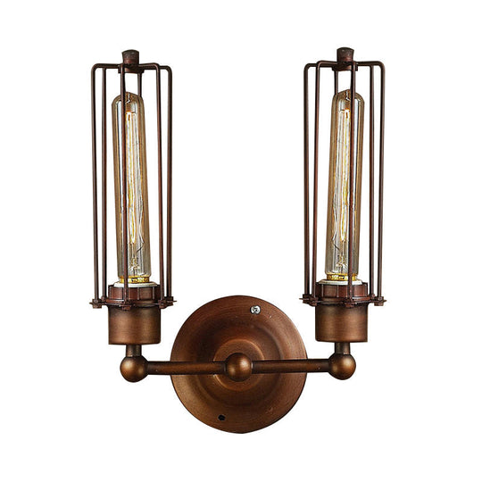 Industrial Bronze Wall Sconce For Dining Table - Tube Shape Wrought Iron Lamp