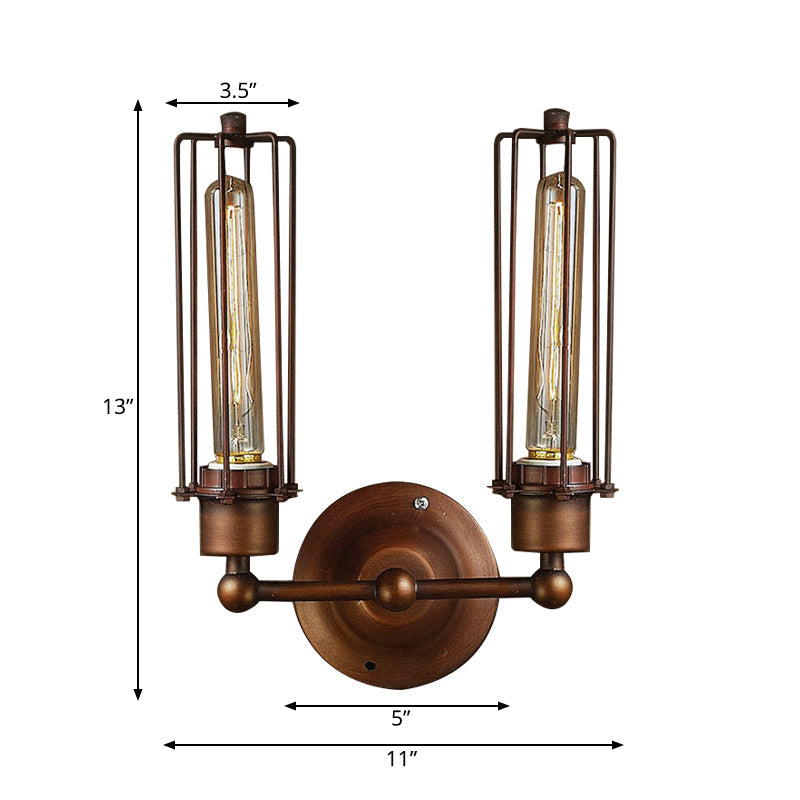 Industrial Bronze Wall Sconce For Dining Table - Tube Shape Wrought Iron Lamp