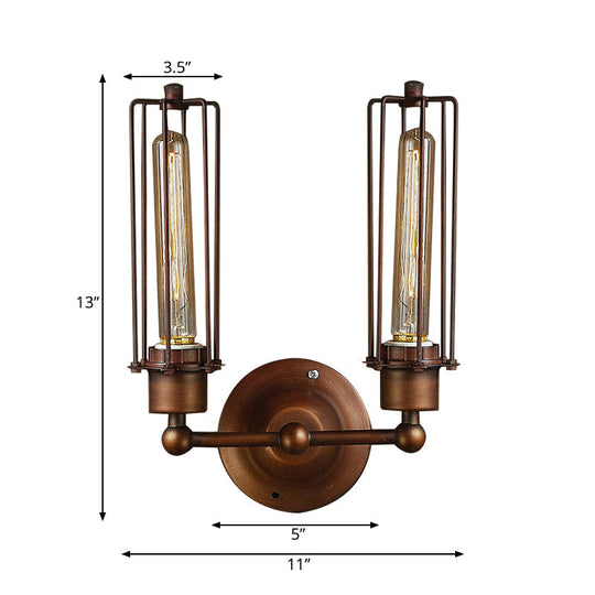 Industrial Bronze Wall Sconce For Dining Table - Tube Shape Wrought Iron Lamp