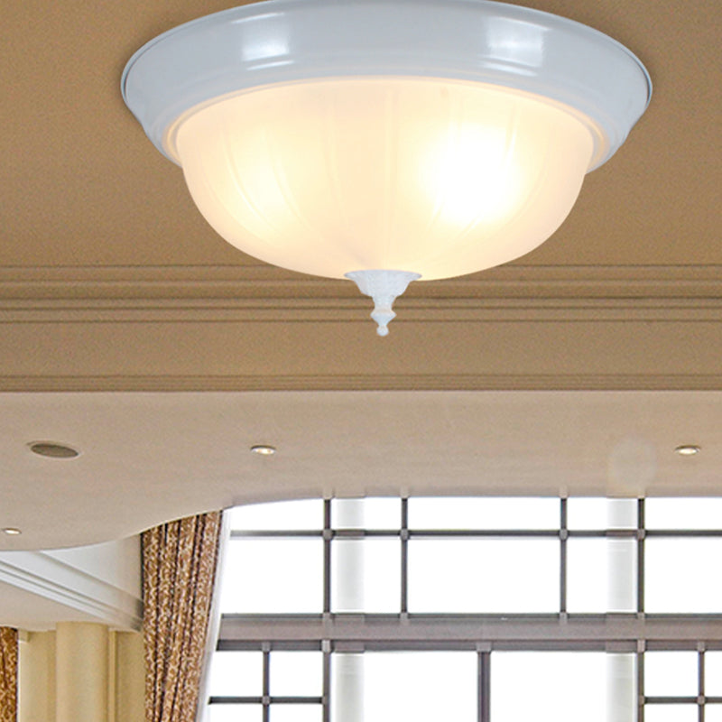 Traditional White Glass Three-Light Flush Mount Ceiling Fixture For Living Room - 13/15/19 Wide