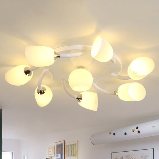 Traditional White Oval Semi Flush Light with Frosted Glass for Living Room - 4/6/8 Lights