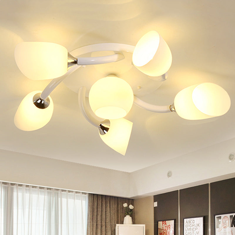 Traditional White Oval Semi Flush Light with Frosted Glass for Living Room - 4/6/8 Lights