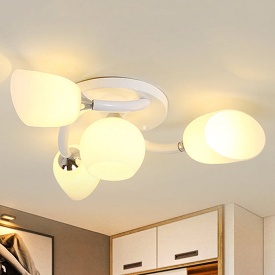 Traditional White Oval Semi Flush Light with Frosted Glass for Living Room - 4/6/8 Lights