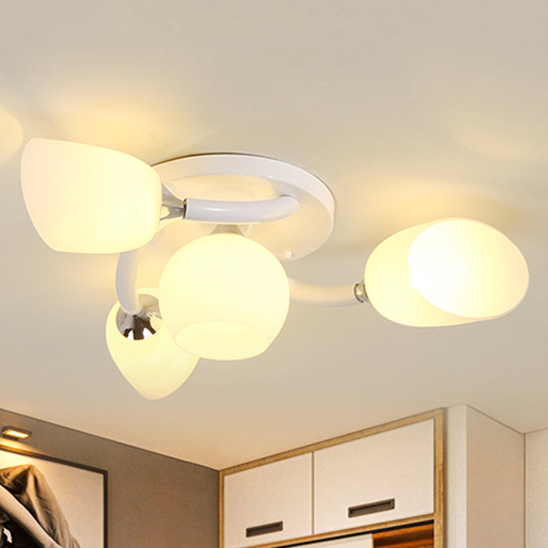 Traditional White Oval Semi Flush Light With Frosted Glass For Living Room - 4/6/8 Lights 4 /