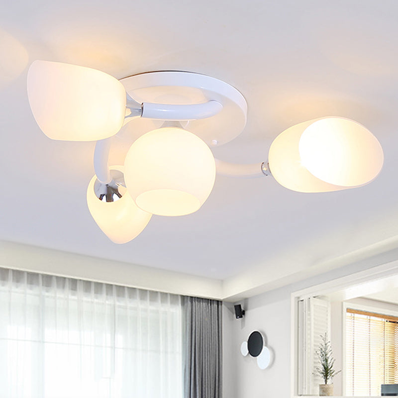 Traditional White Oval Semi Flush Light with Frosted Glass for Living Room - 4/6/8 Lights