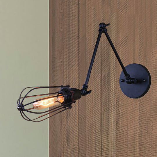 Adjustable Arm Wall Light With Cage Shade Loft Style Black/Brass/Aged Brass - Ideal For Table