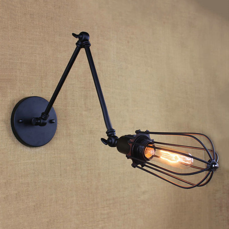 Adjustable Arm Wall Light With Cage Shade Loft Style Black/Brass/Aged Brass - Ideal For Table