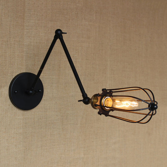 Adjustable Arm Wall Light With Cage Shade Loft Style Black/Brass/Aged Brass - Ideal For Table