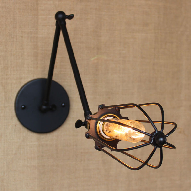 Adjustable Arm Wall Light With Cage Shade Loft Style Black/Brass/Aged Brass - Ideal For Table