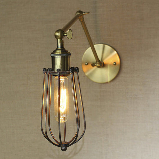 Adjustable Arm Wall Light With Cage Shade Loft Style Black/Brass/Aged Brass - Ideal For Table