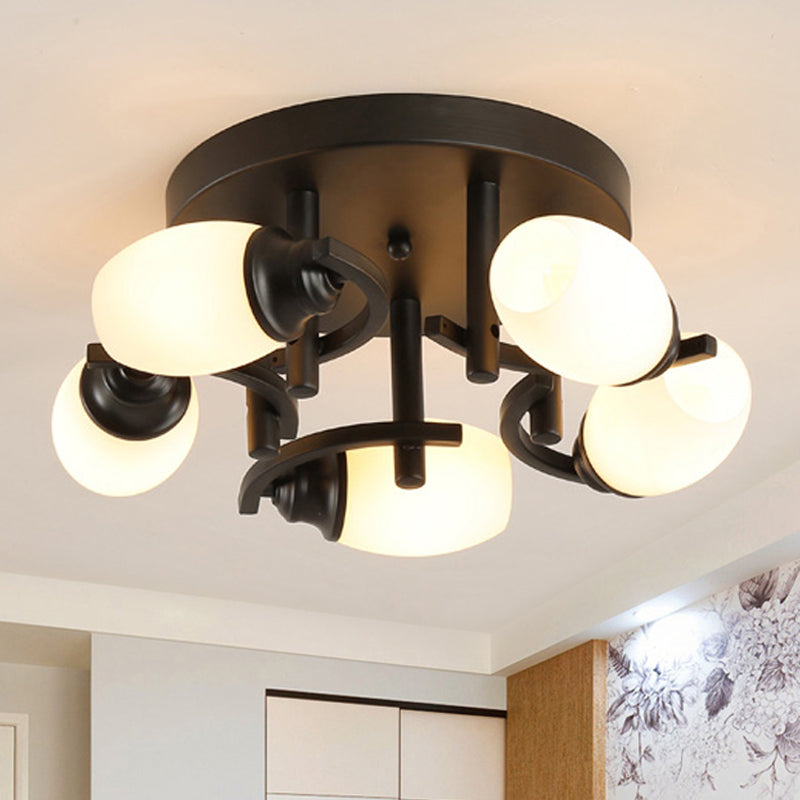 Traditional Oval Glass Ceiling Light Fixture with 3/5/7 White Lights - Black Finish for Living Room