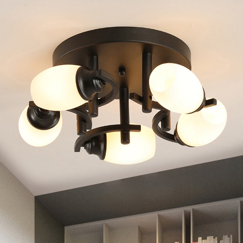 Traditional Oval Glass Ceiling Light Fixture with 3/5/7 White Lights - Black Finish for Living Room