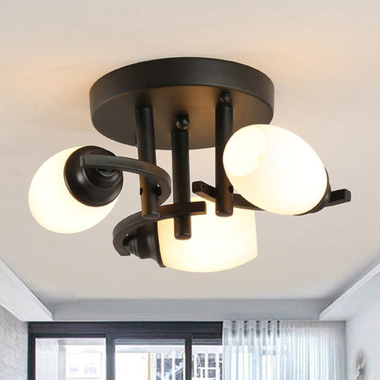 Traditional Oval Glass Ceiling Light Fixture with 3/5/7 White Lights - Black Finish for Living Room