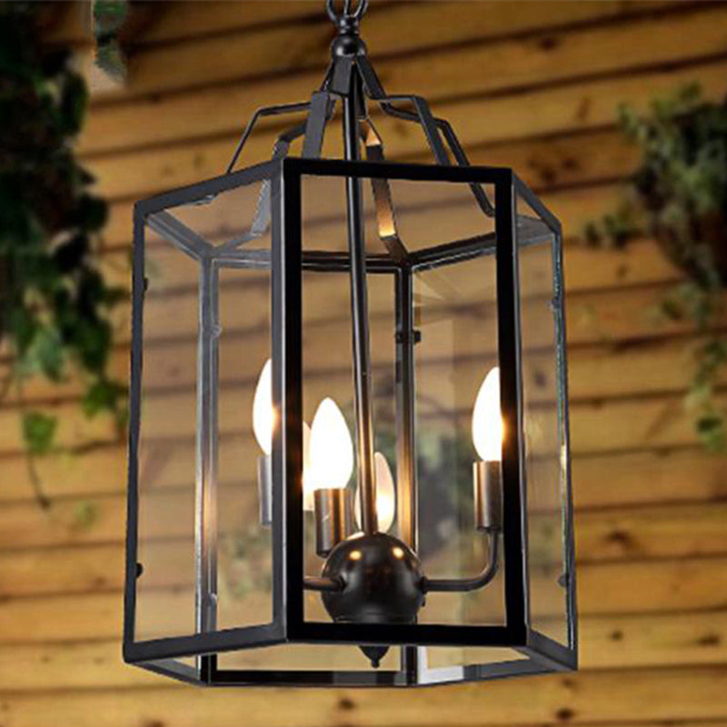 Vintage Black and White Hanging Chandelier - 3-Light Clear Glass Candle Pendant Fixture