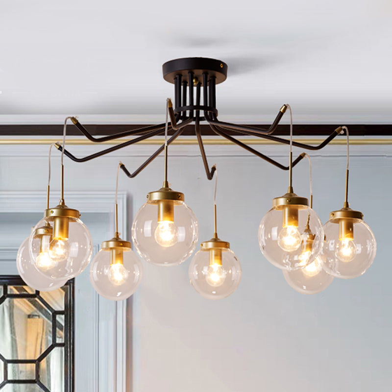 Clear Glass Chandelier Lighting - Globe 6/8 Lights Pendant In Black Ideal For Dining Room