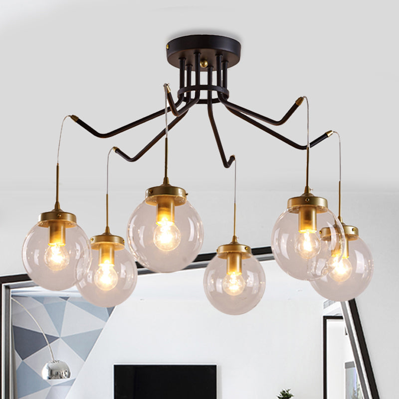 Clear Glass Chandelier Lighting - Globe 6/8 Lights Pendant In Black Ideal For Dining Room