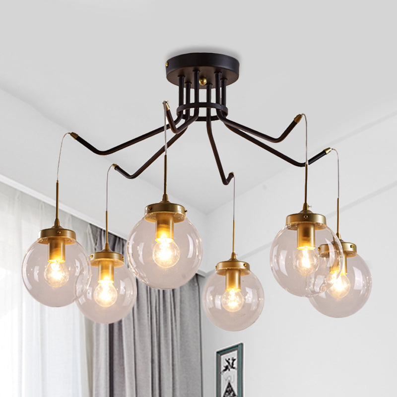 Clear Glass Chandelier Lighting - Globe 6/8 Lights Pendant In Black Ideal For Dining Room