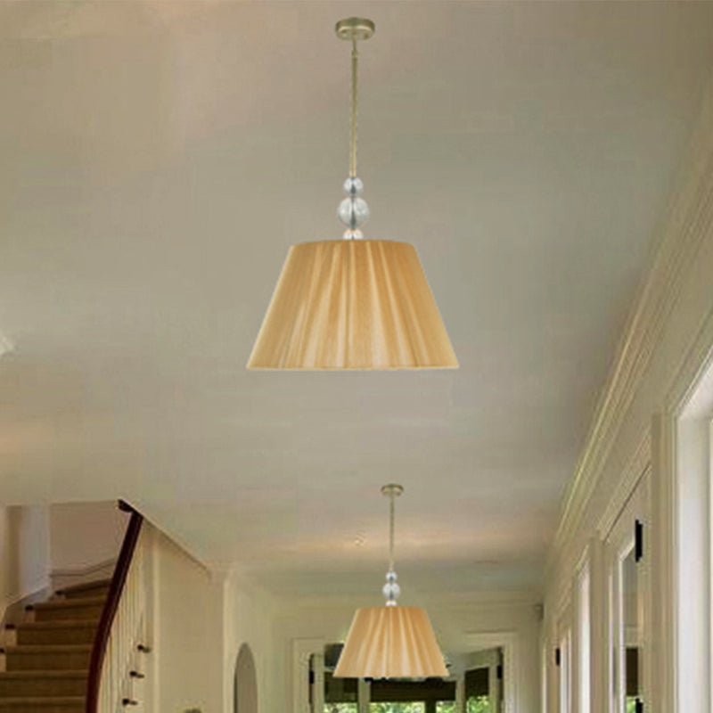 Classic Tan Drum Pendant Light Fixture For Corridors - 1 Hanging Lamp