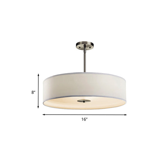 Traditional Drum Living Room Ceiling Light Fixture - Semi Mount, White Fabric, 4 Lights, 16"/19.5"/23.5" Wide