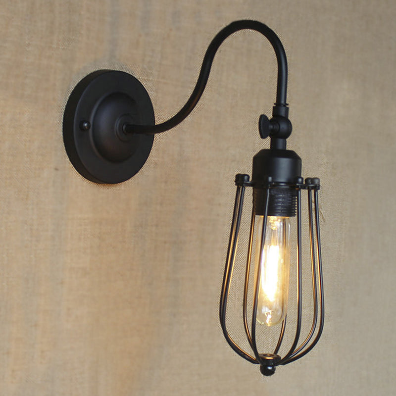 Retro Style Black Globe Wall Mount Light With Gooseneck Arm - Bedroom Mini Lamp