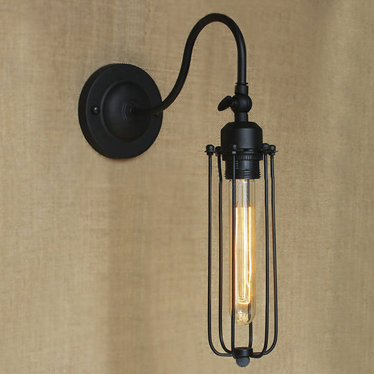 Retro Style Black Globe Wall Mount Light With Gooseneck Arm - Bedroom Mini Lamp