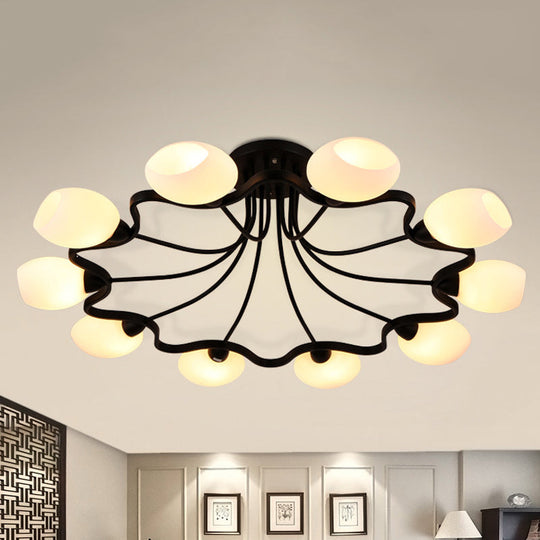 Classic Black Semi Flush Mount Ceiling Fixture with Bubble White Glass Shades - 6/8/10 Lights for Living Room