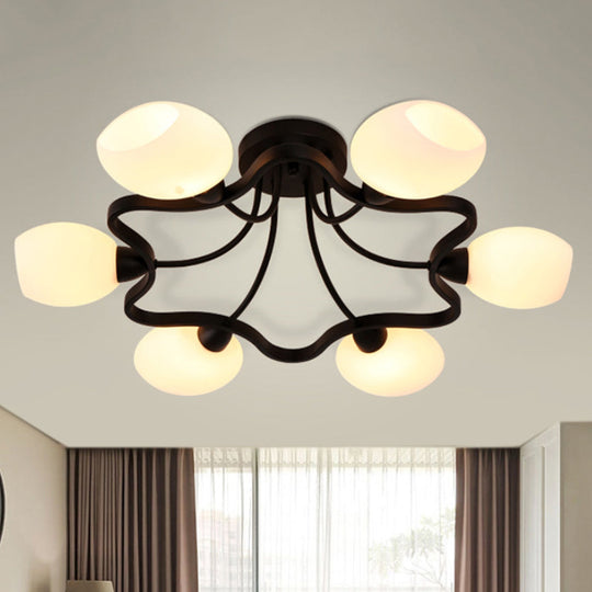 Classic Black Semi Flush Mount Ceiling Fixture with Bubble White Glass Shades - 6/8/10 Lights for Living Room