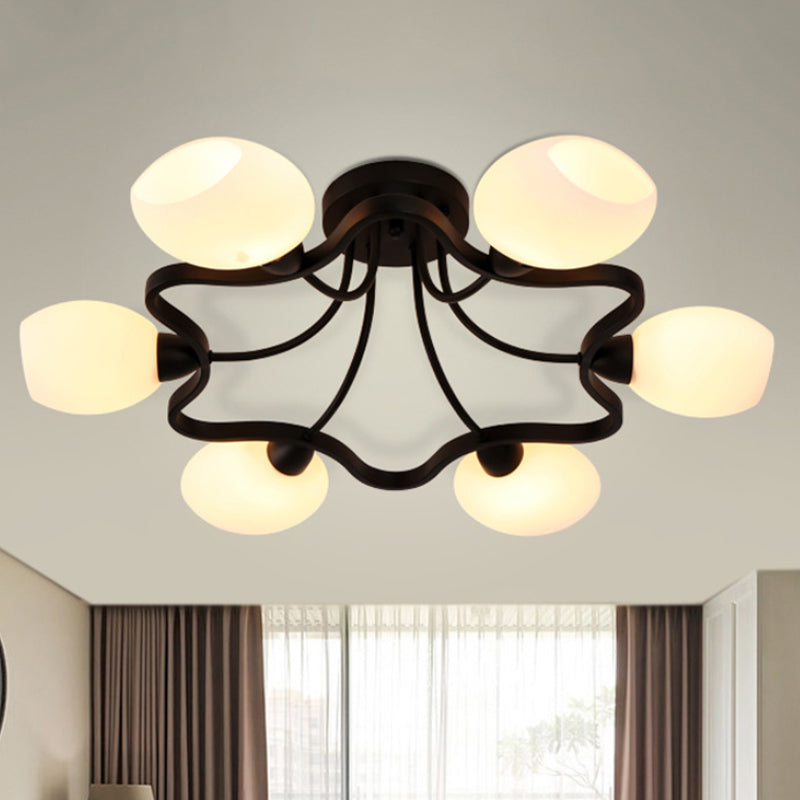 Classic Black Semi Flush Mount Ceiling Fixture With Bubble White Glass Shades - 6/8/10 Lights For