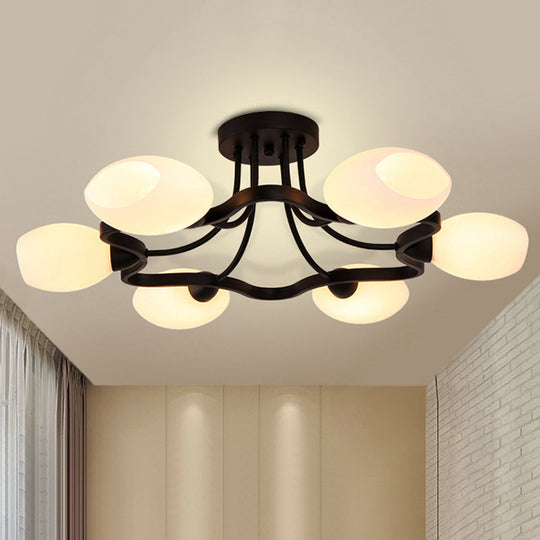 Classic Black Semi Flush Mount Ceiling Fixture with Bubble White Glass Shades - 6/8/10 Lights for Living Room