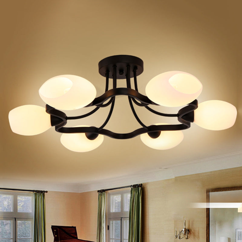 Classic Black Semi Flush Mount Ceiling Fixture with Bubble White Glass Shades - 6/8/10 Lights for Living Room