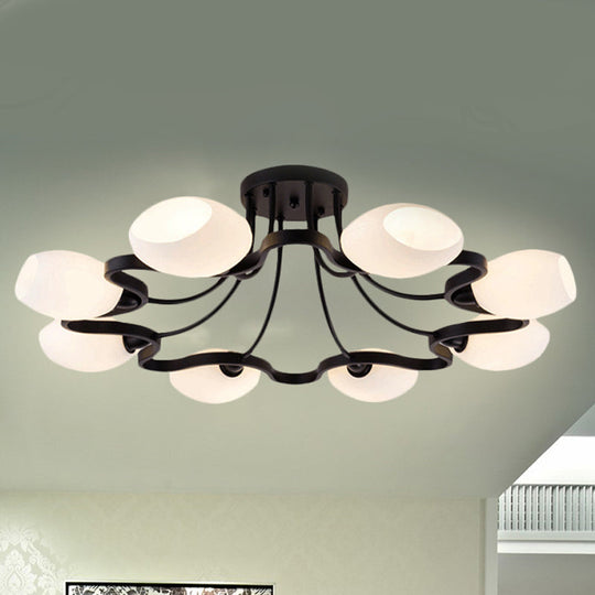 Classic Black Semi Flush Mount Ceiling Fixture with Bubble White Glass Shades - 6/8/10 Lights for Living Room