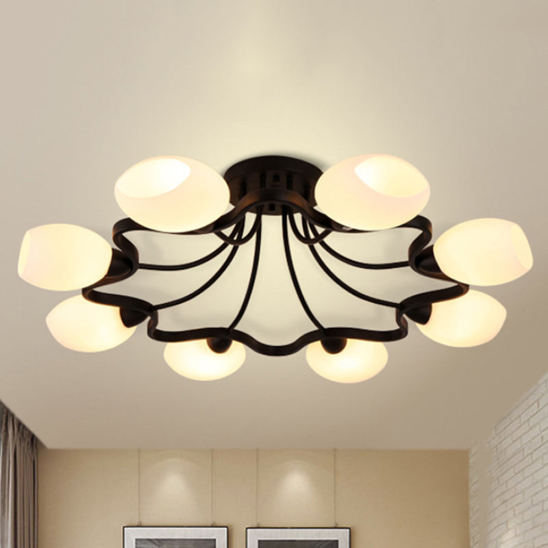 Classic Black Semi Flush Mount Ceiling Fixture with Bubble White Glass Shades - 6/8/10 Lights for Living Room