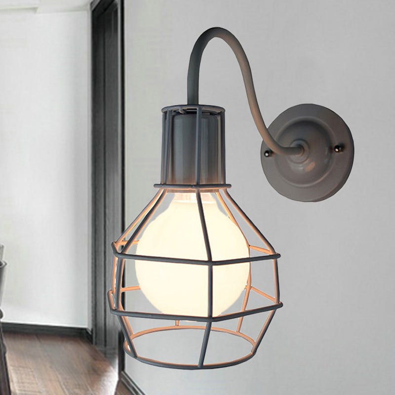 Vintage Industrial Wall Lamp - Metallic Black/Bronze Global Cage With Gooseneck Arm Bronze