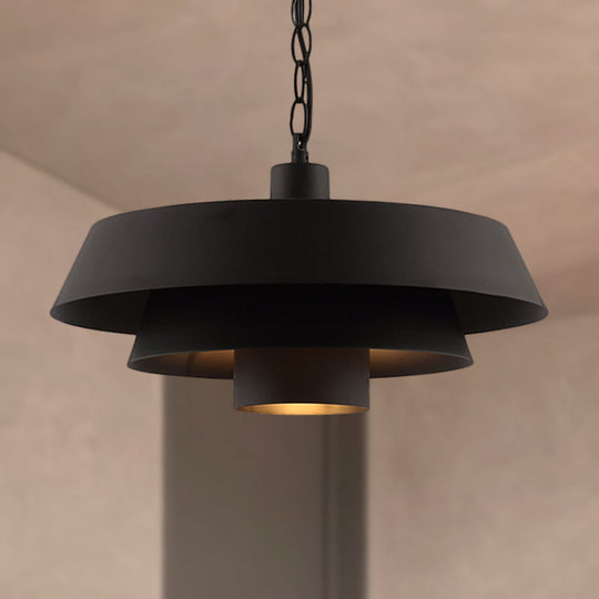 Barn Metal Pendant Lighting - Industrial Modern 1-Head Restaurant Hanging Light, 2 Tiers - Black