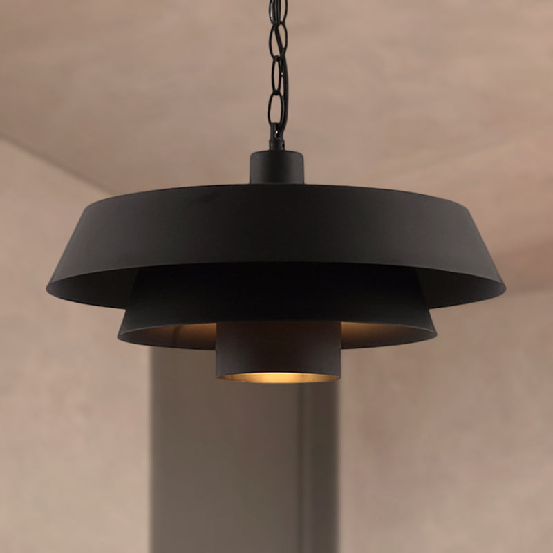 Industrial Modern Black Barn Metal Pendant Lighting With 2 Tiers - Restaurant Hanging Light