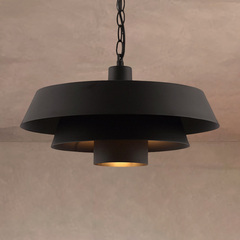 Barn Metal Pendant Lighting - Industrial Modern 1-Head Restaurant Hanging Light, 2 Tiers - Black