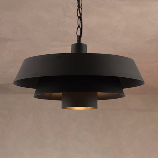 Industrial Modern Black Barn Metal Pendant Lighting With 2 Tiers - Restaurant Hanging Light