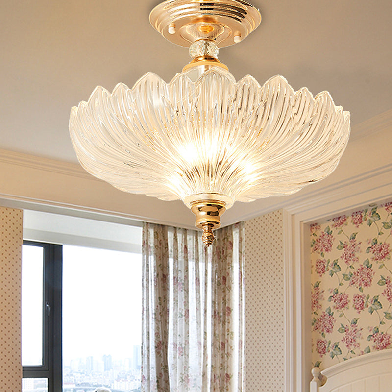 Traditional Crystal Ceiling Light With Scalloped Design And 3 Lights In Black/Gold - Ideal For