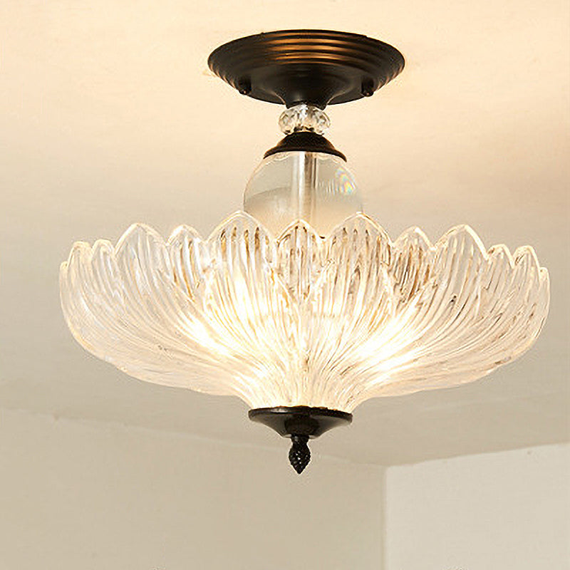 Traditional Crystal Ceiling Light With Scalloped Design And 3 Lights In Black/Gold - Ideal For