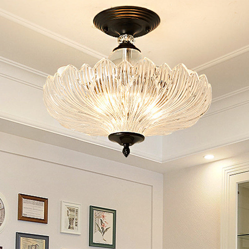 Traditional Crystal Ceiling Light With Scalloped Design And 3 Lights In Black/Gold - Ideal For