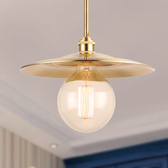 Brass Finish Pendant Light - Mid Century Flat Shade Ceiling Fixture Perfect For Table Lighting